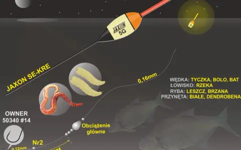 Jak łowić duże ryby na spławik? Zestaw z haczykiem nr 2, białe i dendrobena na przynętę, na rzece.